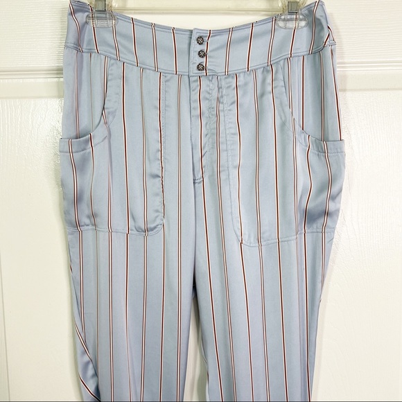 Hello Nite! Revolve Satin Pinstripe Pajama Pants w/ Ankle Ties & Pockets Size S - Picture 2 of 9